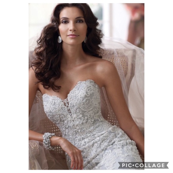 David Tutera Wedding Gown soft baby blue underly - Picture 4 of 15